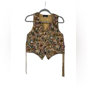 Rare vintage 80s global children brocade Vest whimsical teachercore size L